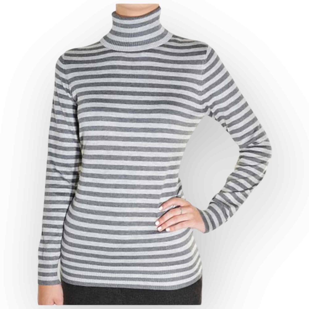 NWT Joseph A Women Grey Striped Knit Turtleneck Sweater Shirt Size Large W127L